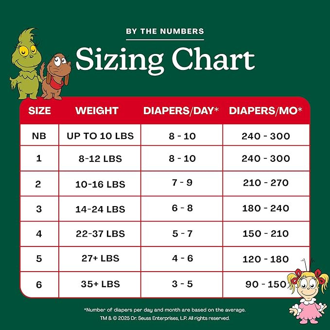 Hello Bello Dr. Seuss Baby Grinch Premium Diapers, Size 5 (27+ lbs), 48ct Plus Bonus Wipes: Softness & Protection for Sensitive Skin
