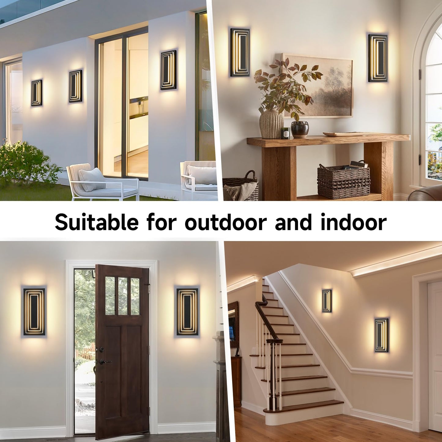 Zsmaiku 3-Tier 15.7 In Outdoor Light Fixture Black Exterior Wall Light Led Modern Wall Sconce Waterproof Outdoor Garage Lighting 24 W Front Door Light 3000K Warm White Acrylic Wall Lamp 2 Pack
