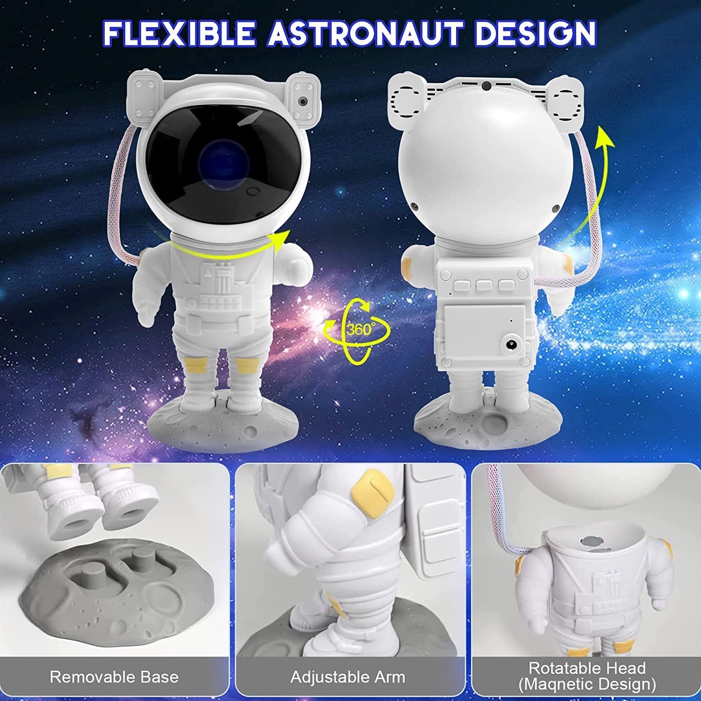 SFOUR Star Projector Galaxy Night Light, Adjustable Head Angle, Astronaut Size, White, Model A-S-123