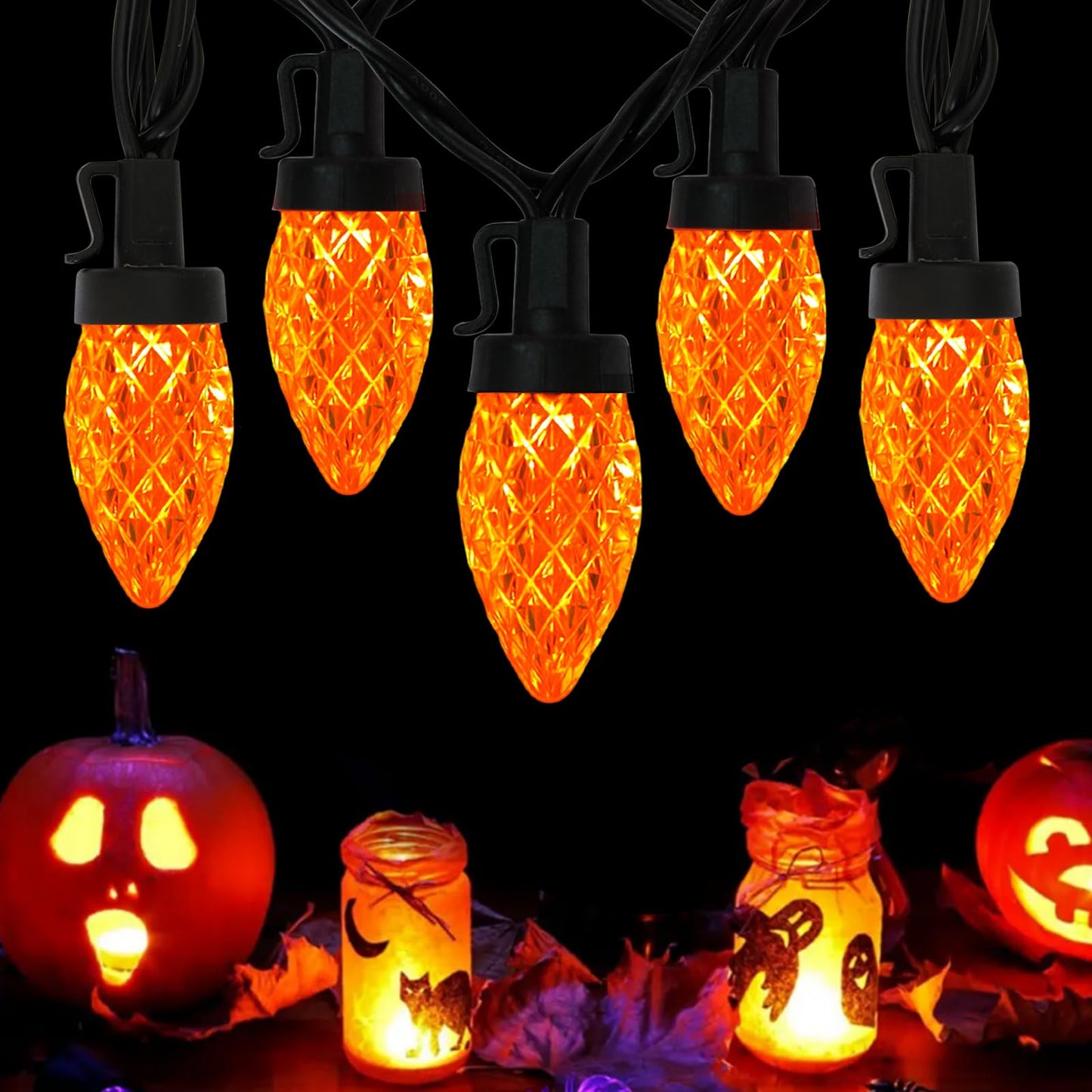 Fonusty 25Ft Orange Halloween String Lights Outdoor  C7 Strawberry Christmas Light With 25 Led Shatterproof Orange Lights  Plug In Fall Light For Halloween Patio Xmas Autumn Thanksgiving Decorations