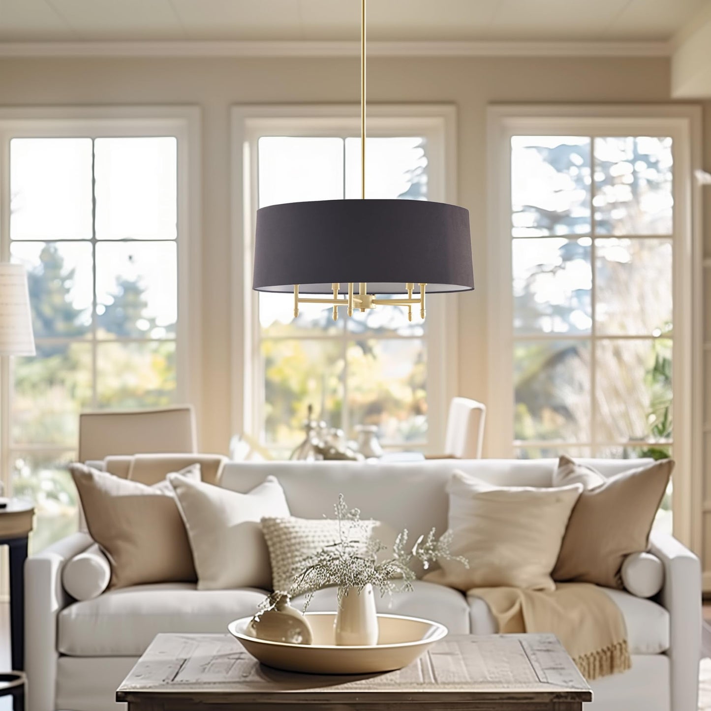 Hampton Hill 5-Light Presidio Chandelier, 24in Dia, Gold/Black, Adjustable Height, Sloped Ceiling Compatible, Model FB150-1153