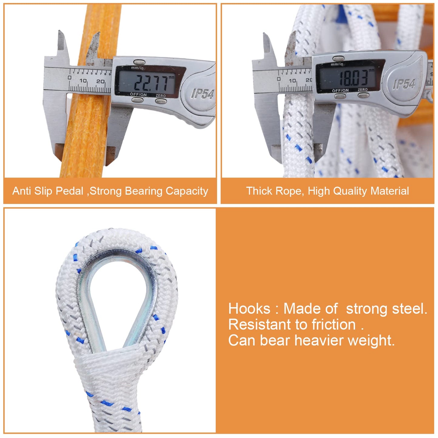 Rope Ladder,9.8 Feet Emergency Fire Escape Ladders Flame Resistant Safety Rope Ladder with Hooks,Fast to Deploy Sturdy and Strong Portable and Reusable 2 Story,Weight Capacity up to 2000 Pounds