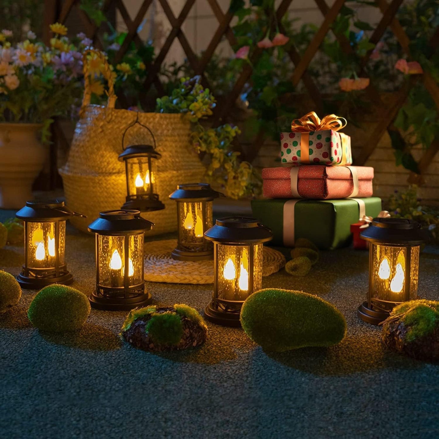 Beautyard Solar Candles Lights, Flickering Lantern Stake, Black, Small, Model Bee6454, 6 Pack for Garden, Patio, Lawn Decor
