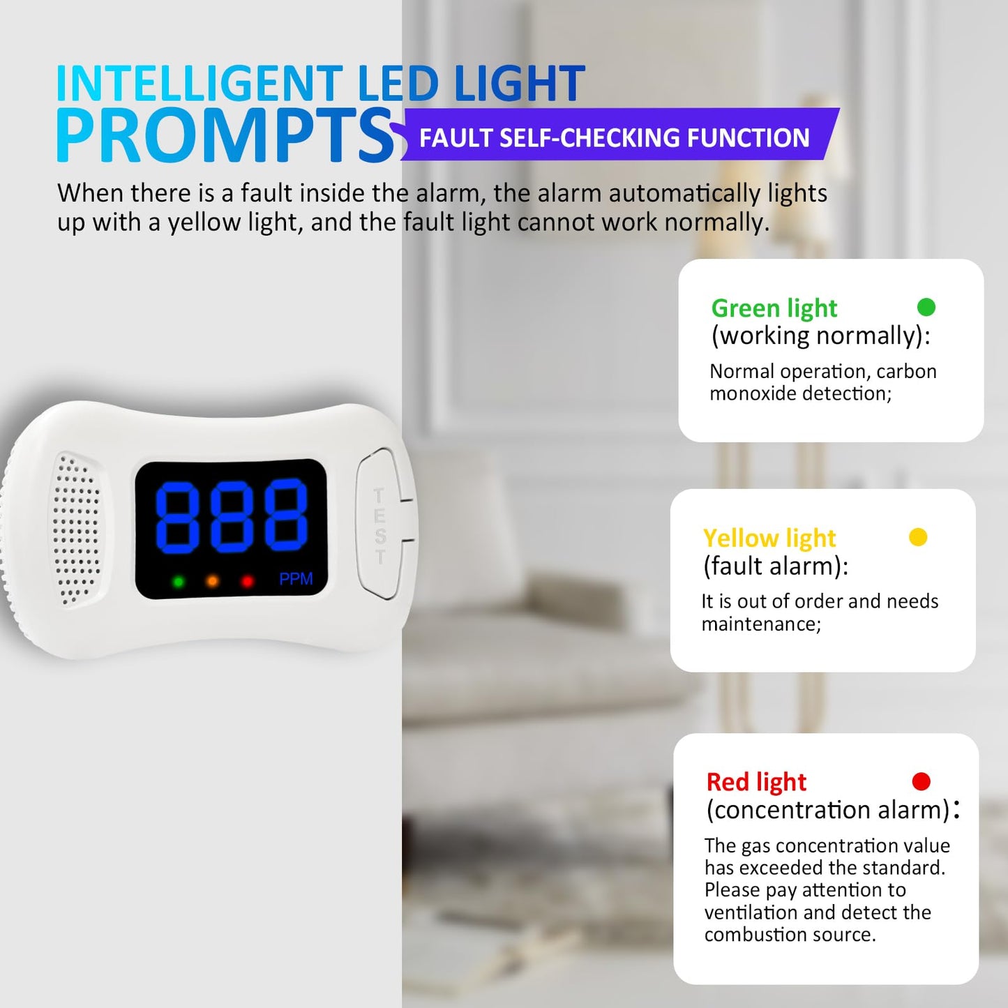 3 Packs Carbon Monoxide Detectors,CO Alarm Detector Monitor Battery Operated with PPM Value Display,Carbon Monoxide Alarm with Sound &Light Warning,Accurate & Easy to Read,for Home Kitchen Office