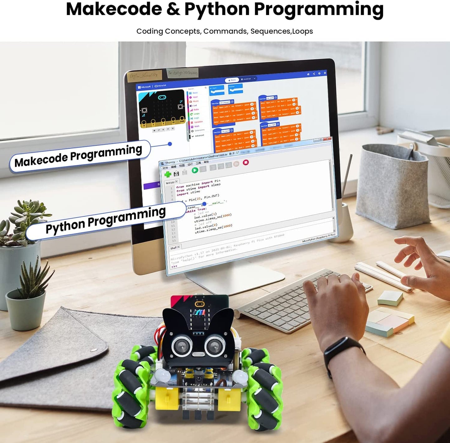 Keyestudio 4Wd Smart Car Coding Robot Kit With Microbit V2 For Makecode And Python, Diy Building Robot Kit For Stem Education, I