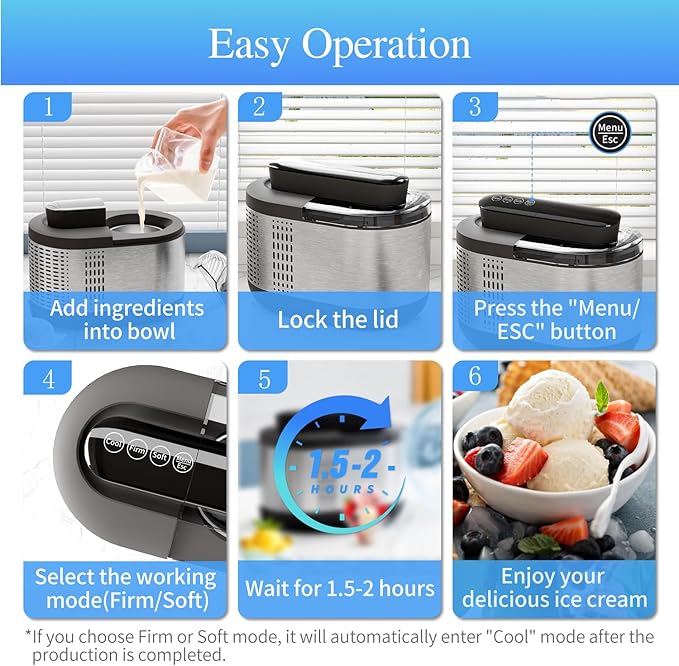 Ice Cream Maker Machine Automatic: TINANA Icecream Machine with LCD Display - Electric Gelato Maker - No Pre-freezing