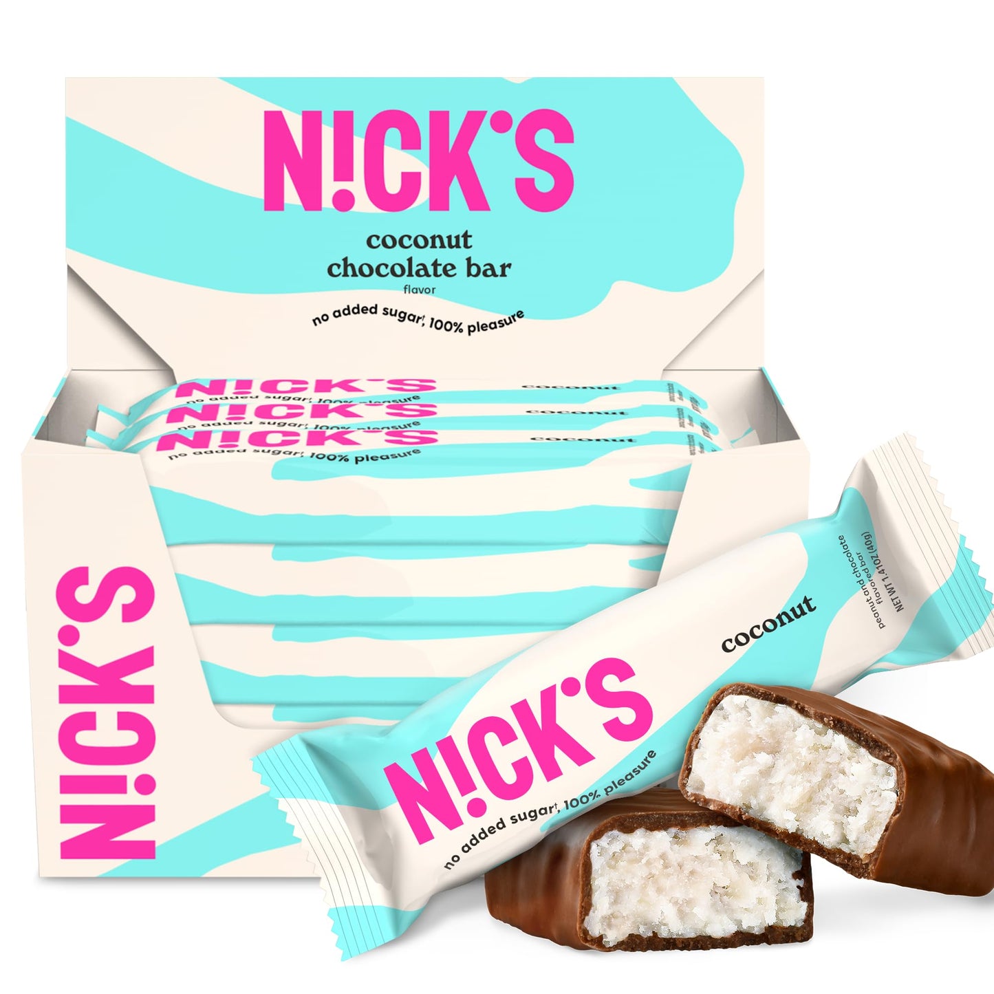 NICKS Keto Chocolate Bars Variety Pack, No Added Sugar, Coconut, Gluten Free Sweets Low carb Candy Snack Bar (Multipack 15x40g)