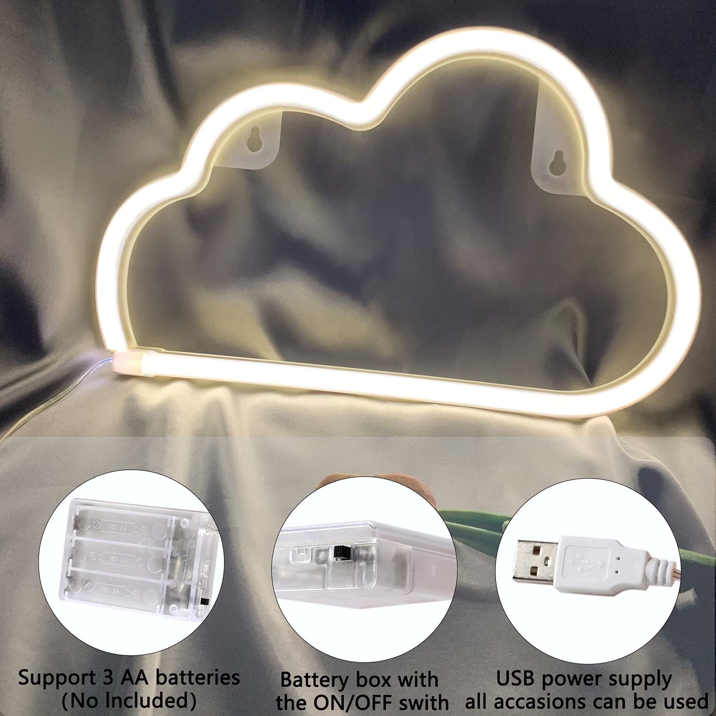 Bernicekelly Led Cloud Neon Sign - White Silicone Wall Light For Bedroom Decor, Usb/Battery Powered, Model Yyi-50