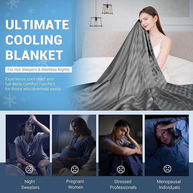 Elegear Revolutionary Cooling Throw Blanket, Absorbs Heat to Keep Body Cool for Night Sweats, Double Sided Arc-Chill3.0 Cooling Fiber Q-Max>0.5, Lightweight Summer Cold Blankets for Sleeping 51“ x 67”