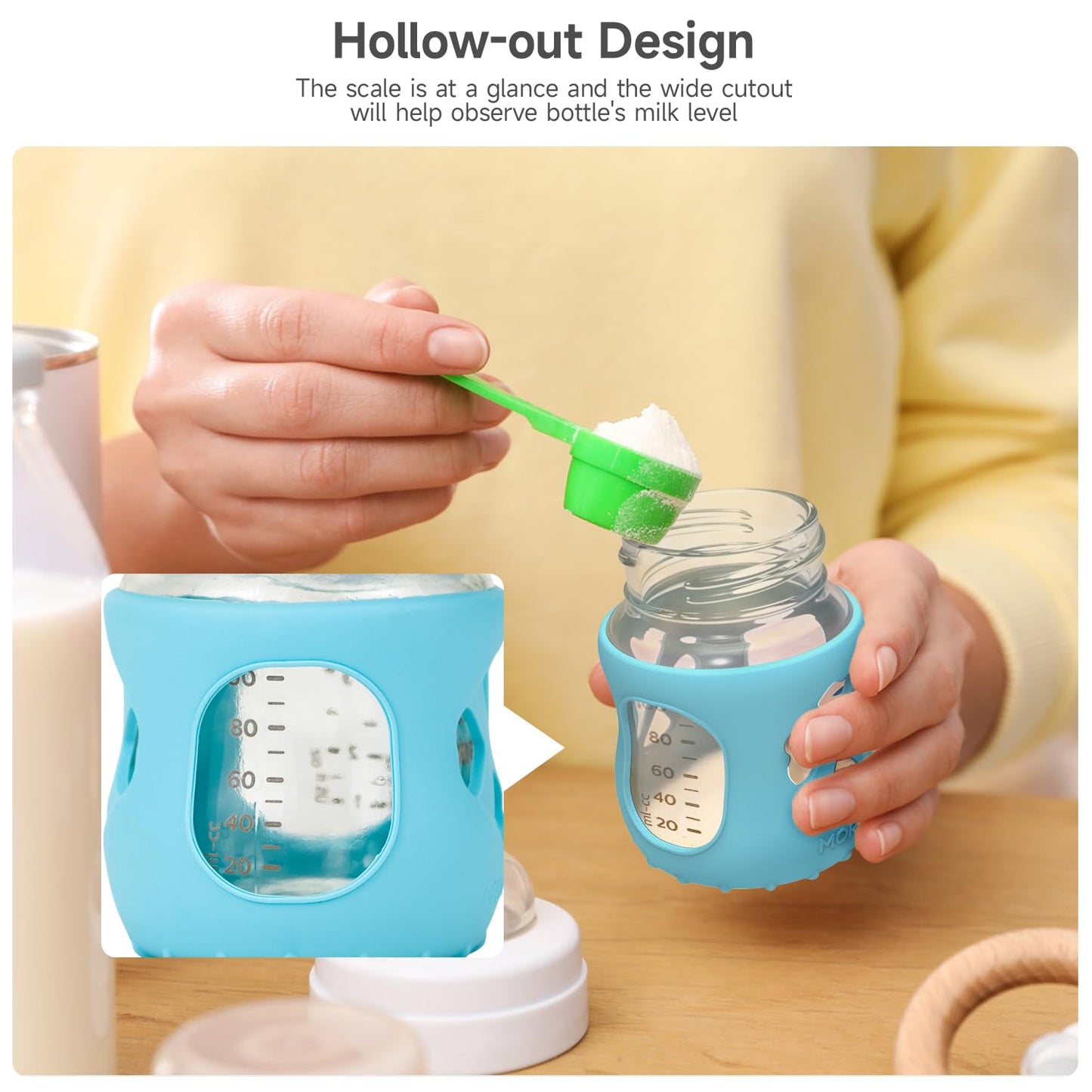 Morlike Silicone Baby Bottle Holder Sleeves Fit for Philips Avent Natural Glass Baby Bottles 4oz, 100% Silicone Baby Bottle Covers for SCY910, Protecting Glass Bottles, Dishwasher Safe (4 Pack)