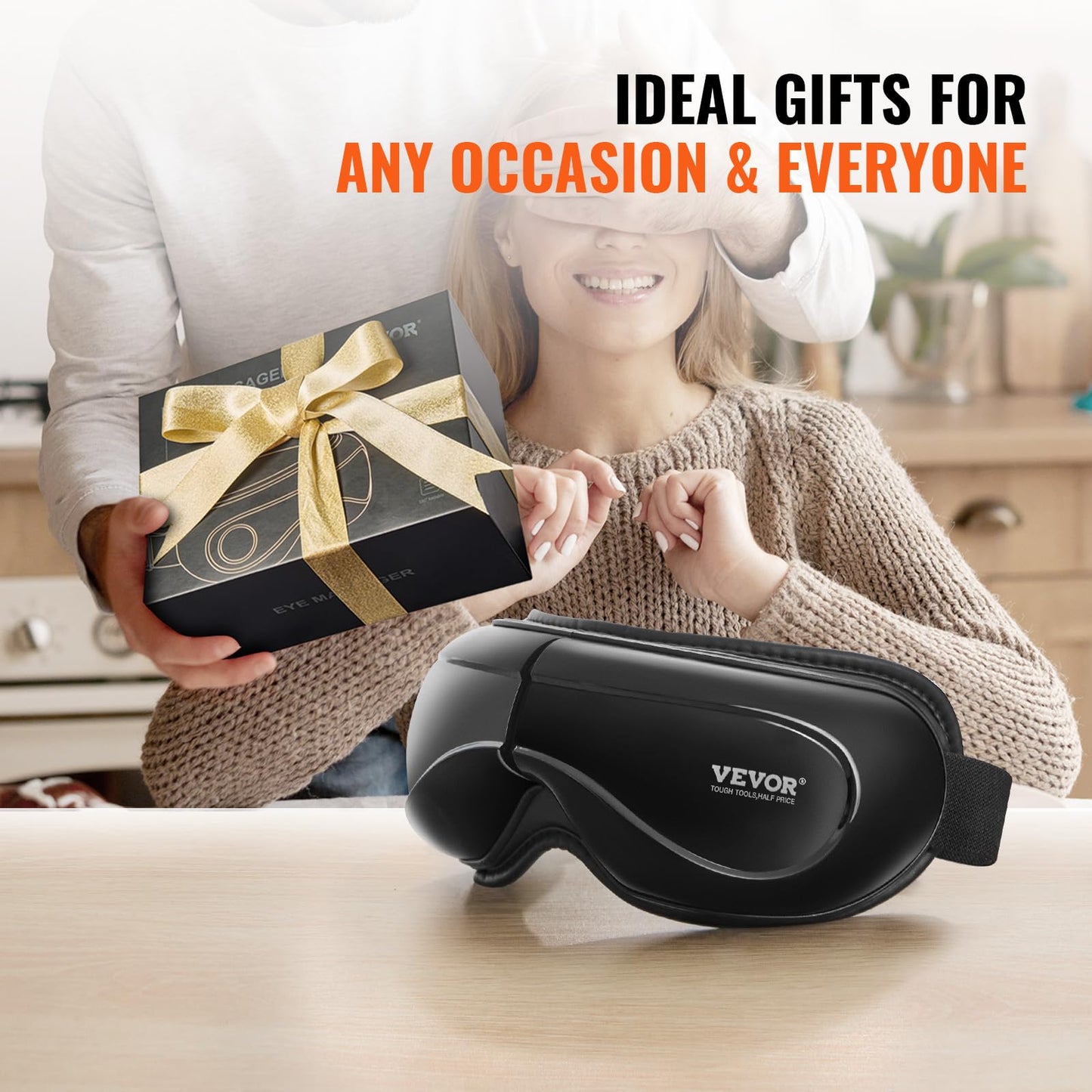 VEVOR Heated Eye Massager - 5 Modes, Bluetooth Music, Foldable, Ideal Gift for Parents, Black