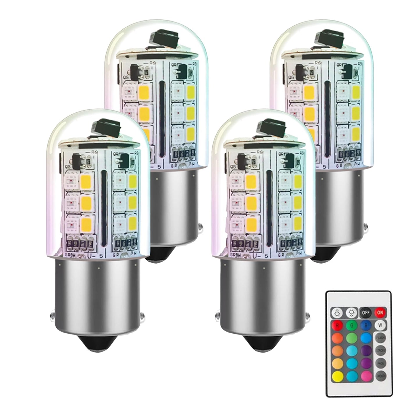 Cheopha 1141 1156 Ba15S Rgb Color Changing Led Bulb 3W  12V Landscape Light Bulbs  Single Contact Bayonet Base  Rgb+Warm White  Christmas New Year & Landscape Lighting And Rv Camper Trailer 4-Pack