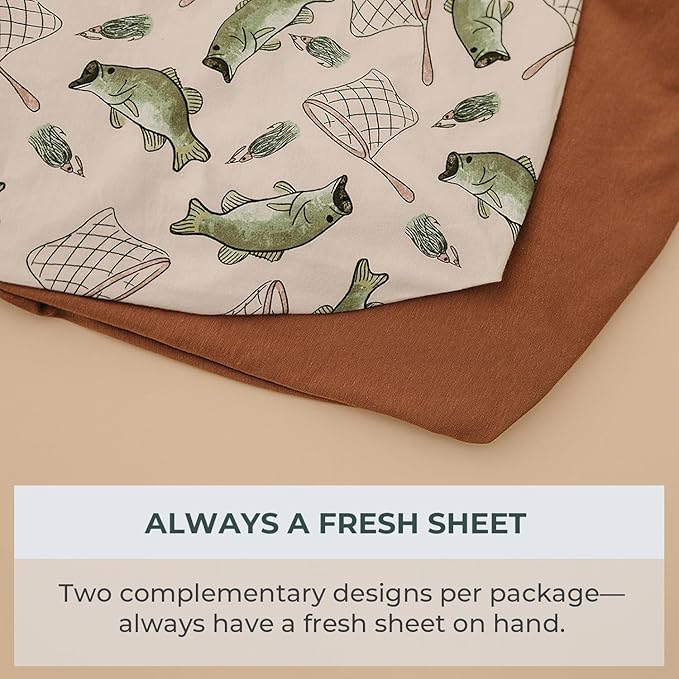 Pobibaby – 2 Pack Premium Changing Pad Covers for Boys, Ultra-Soft Breathable Cotton Diaper Changing Table Covers – Neutral Nursery Changing Pad Sheets for Baby (Gone Fishing)