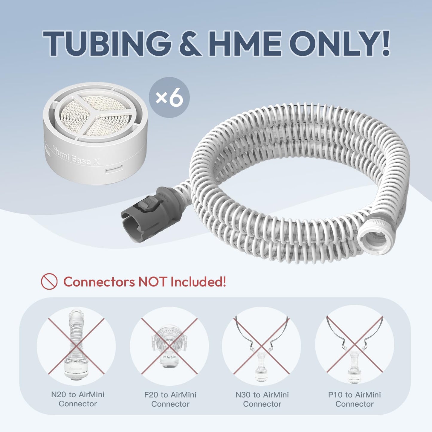 Replacement CPAP Tubing for AirMini, Tube & 6 Pack HME for HumidX, as Flexible as OEM | Compatible with Airmini CPAP Machine & P10 Nasal Pillows & N20 & N30 Nasal Masks, CPAP Hose Supplies Accessories