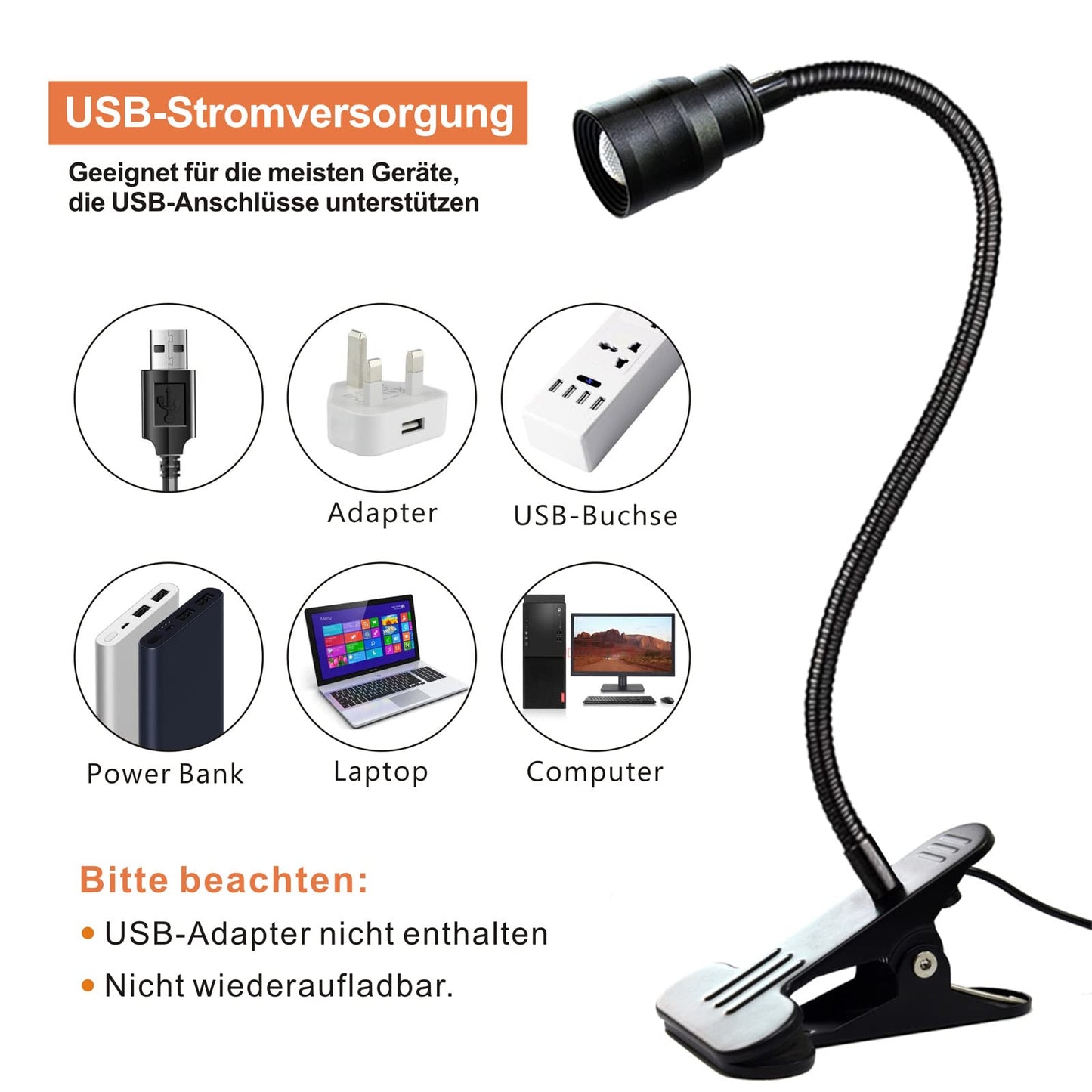 YMCRLUX Zoomable LED Reading Lights for Bed Headboard, Clip on Spotlight Lamp for Desk, Dorm Bed, Dimmable USB Clamp Book Light with Flexible Gooseneck, Adjustable Beam Angle 15°-80°
