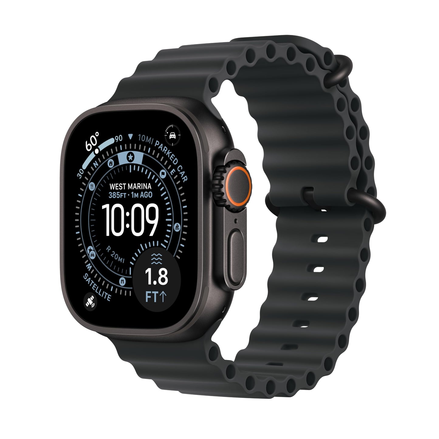 Apple Watch Ultra 3 [GPS + Cellular 49mm] Running & Multisport Smartwatch w/Rugged Titanium Case w/Black Ocean Band. Satellite C