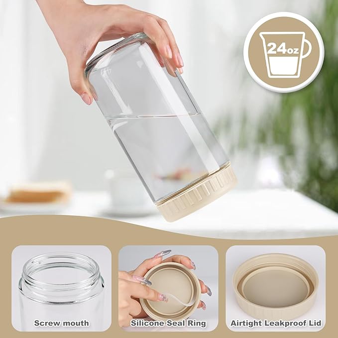 Overnight Oats Containers with Lids, 24oz Glass Jars with Lids 4 pcs, Wide Mouth Mason jars for Salad, Yogurt, Snacks, Meal Prep