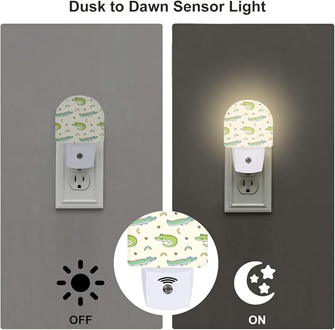 Cute Cartoon Crocodiles Night Light, Childish Crocodiles Dusk to Dawn Night Light Plug in,0.5w Energy Saving Sleep Friendly Nightlights for Kids Boys Girls Home Decor