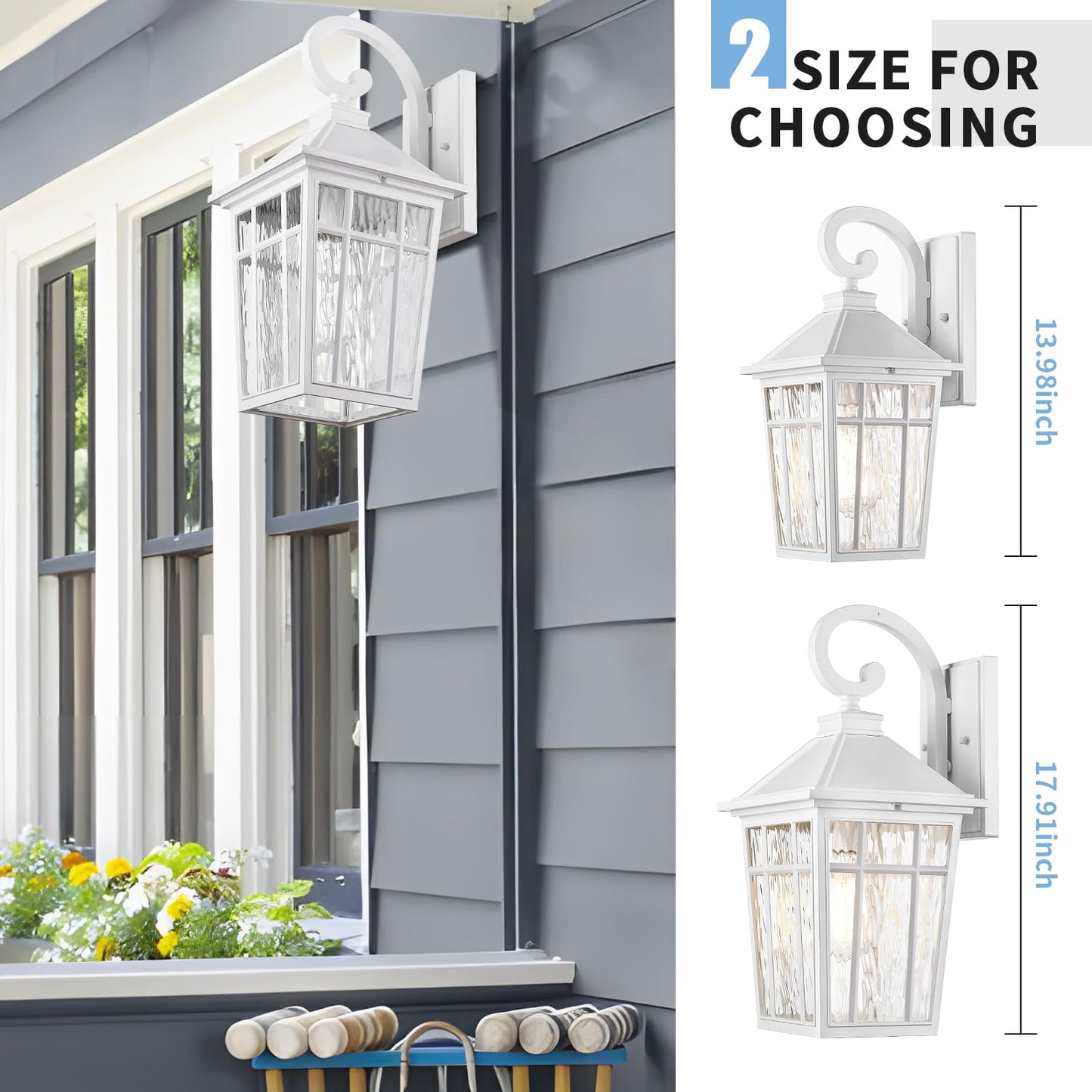 Darkaway 2Pcs Large Outdoor Wall Lights For House  18Inch Exterior Lighting Fixtures Wall Mount White Outside Wall Sconce With Water Ripple Glass For Porch Patio Front Door