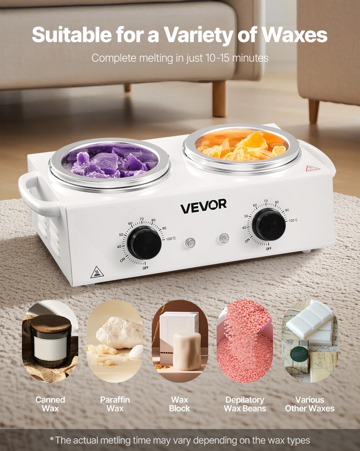 VEVOR Double Wax Warmer, 1200ML Professional Dual Wax Warmer for Hair Removal, 32 ? - 212? Adjustable Electric Waxing Heater Pot