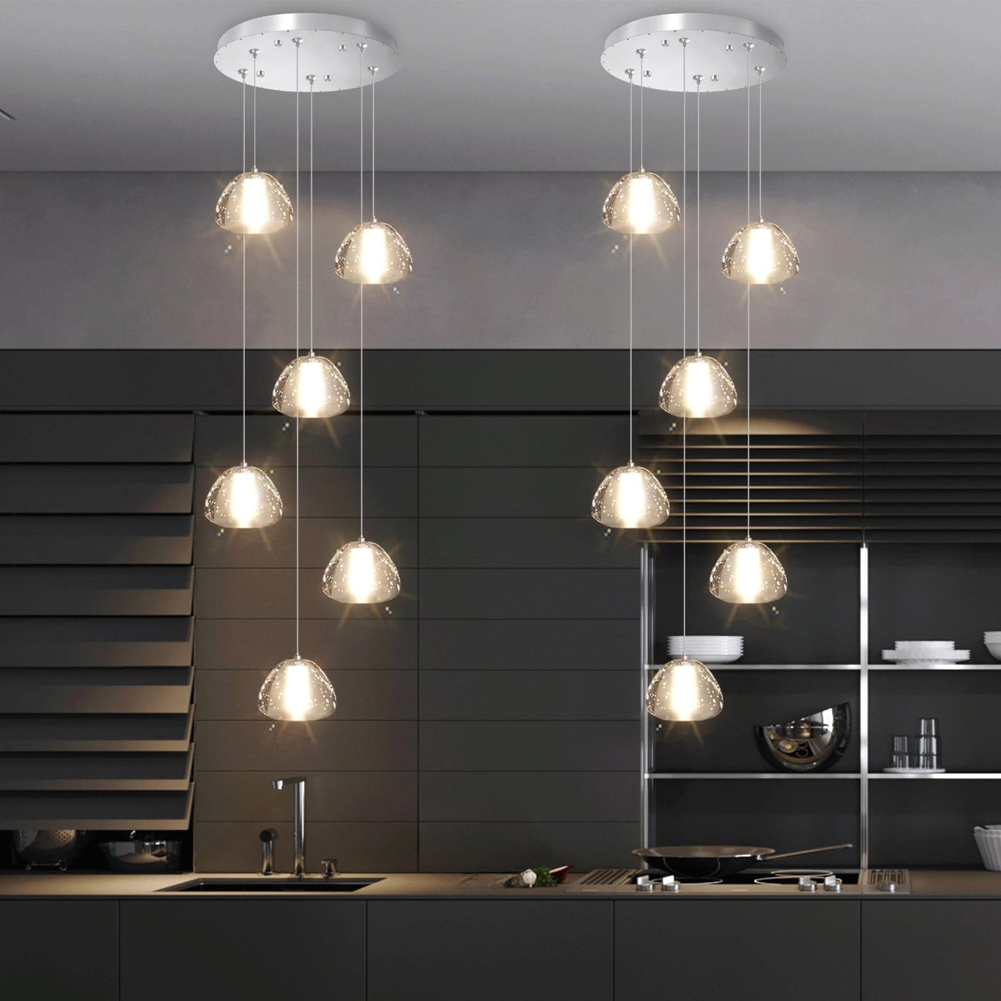 Dolria 6-Lights Pendant Lighting For Entrance Modern Crystal Chandeliers Led Crystal Hanging Lights For Dining Room Bedroom Foyer Staircase Living Room 3000K