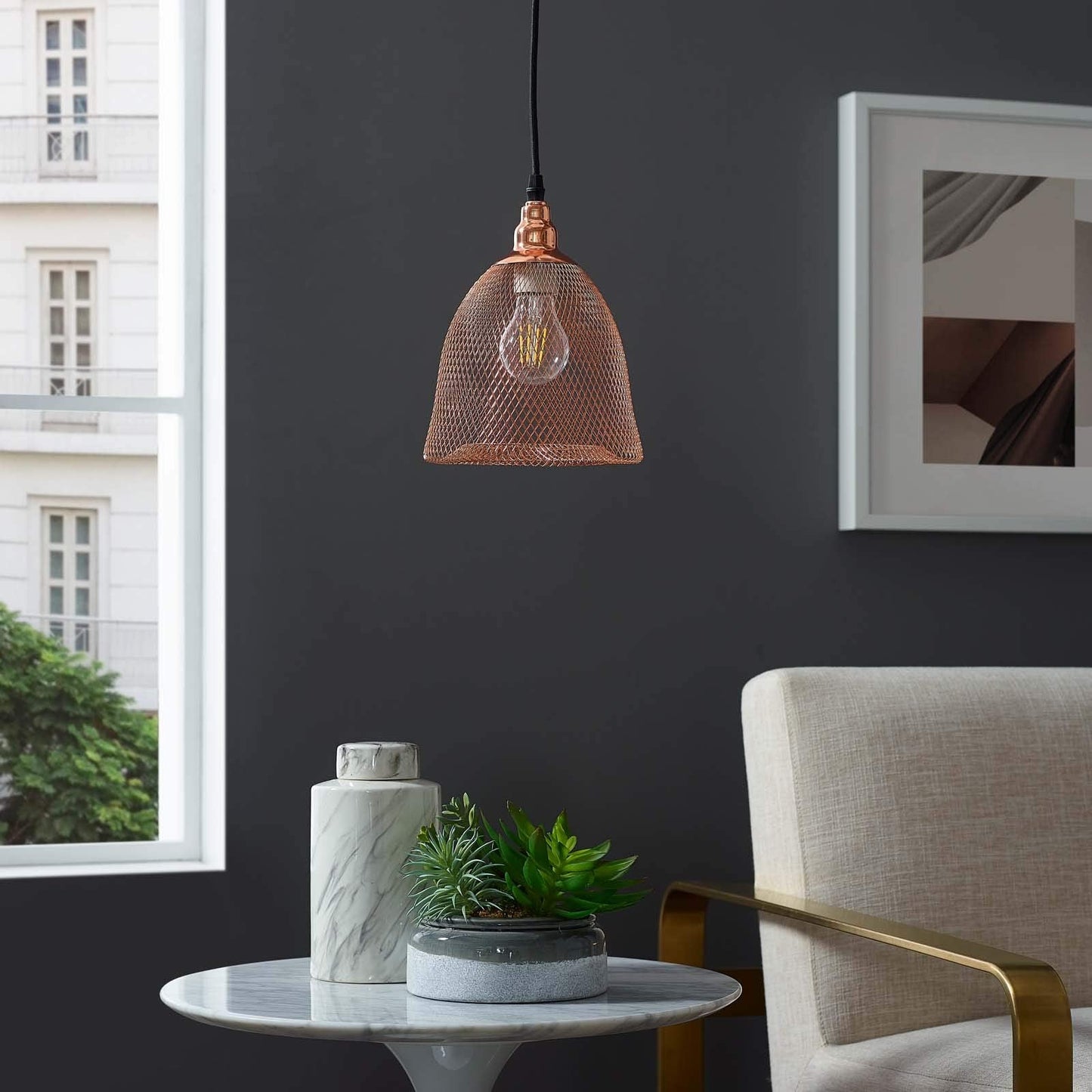 Modway Glimmer 7in Pendant Light, Yellow Metal Bell Shade, Model EEI-2902