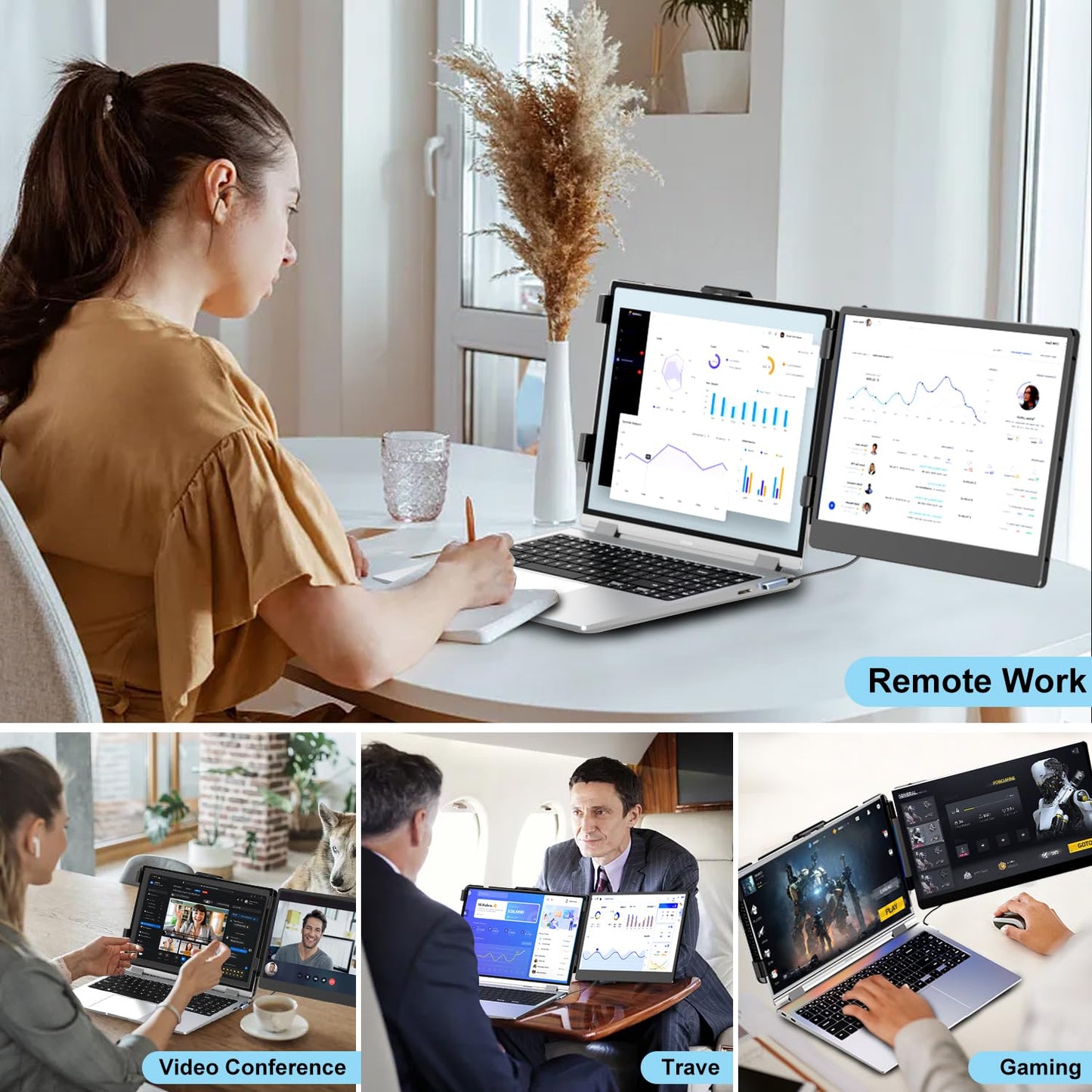 KEFEYA Laptop Screen Extender, 14" FHD 1080P IPS Laptop Monitor Extender Dual Screen, Portable Monitor for Laptops 13-17" with USB-C/HDMI Port, Plug n Play for Windows/Mac/Android/Switch/PS5