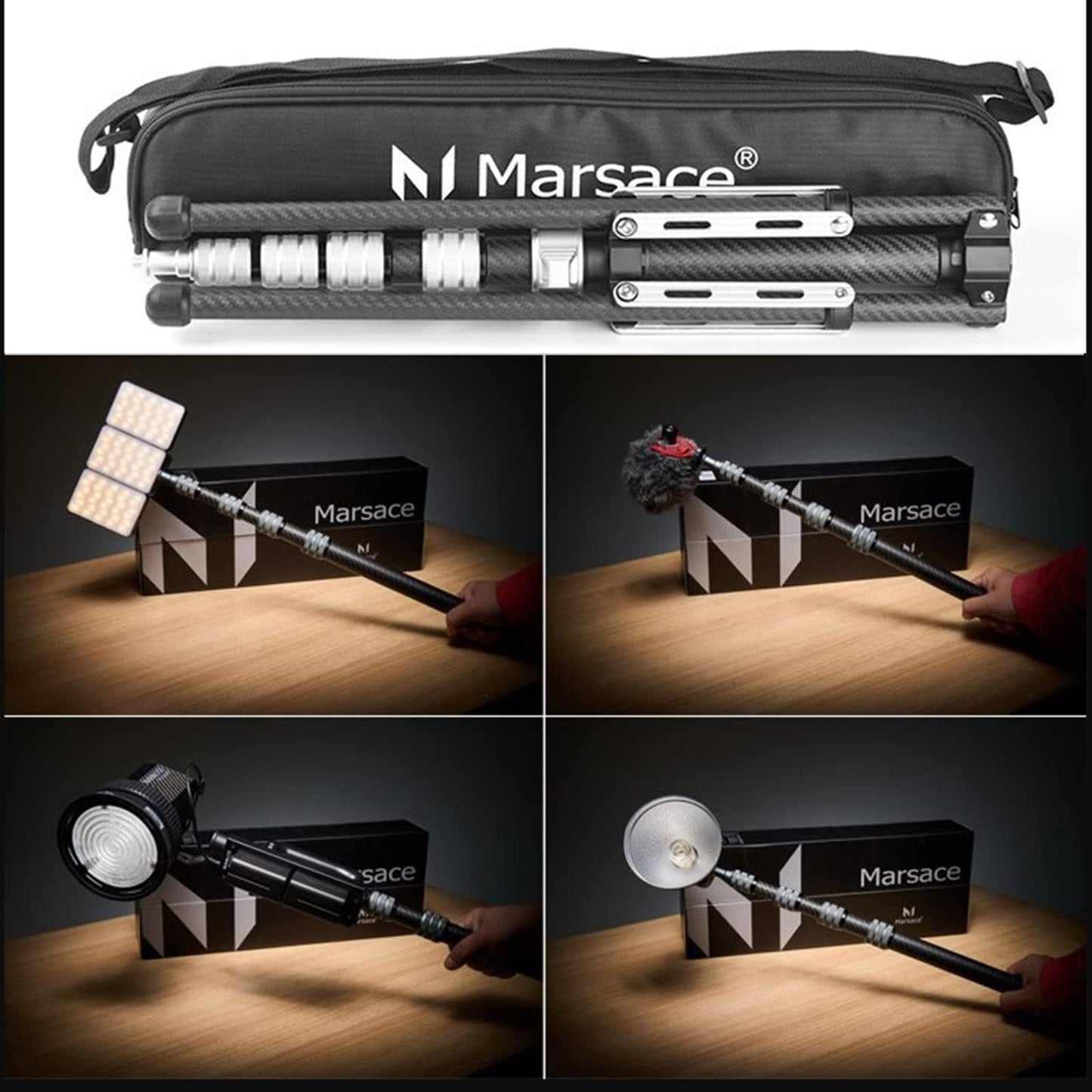 Marsace MF-01 Carbon Fiber Light Stand Base Extendable Lamp Holder Portable Outdoor Travel Camera Studio Tripod