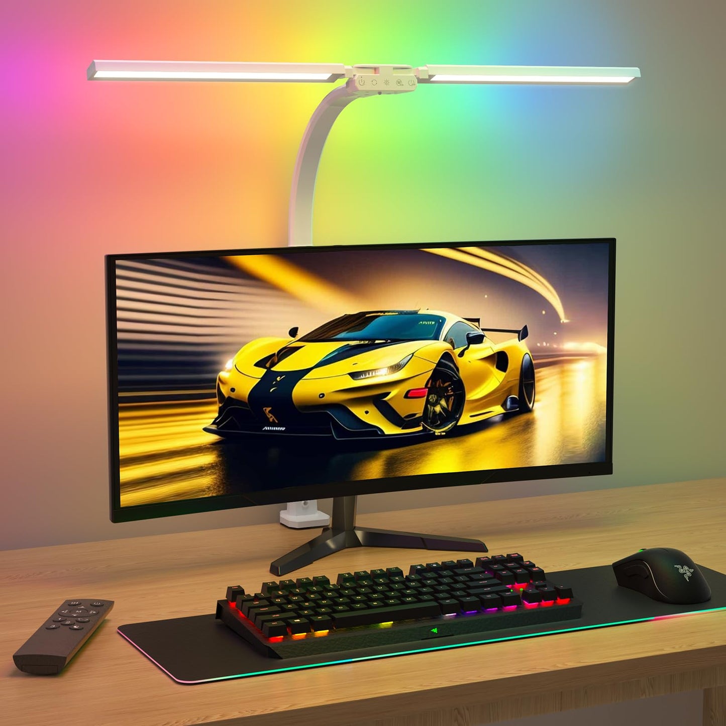 SIBRILLE LED Desk Lamp, Dimmable Dual Head, RGB, Rotatable, Remote Control, 22W, White, Model HL10