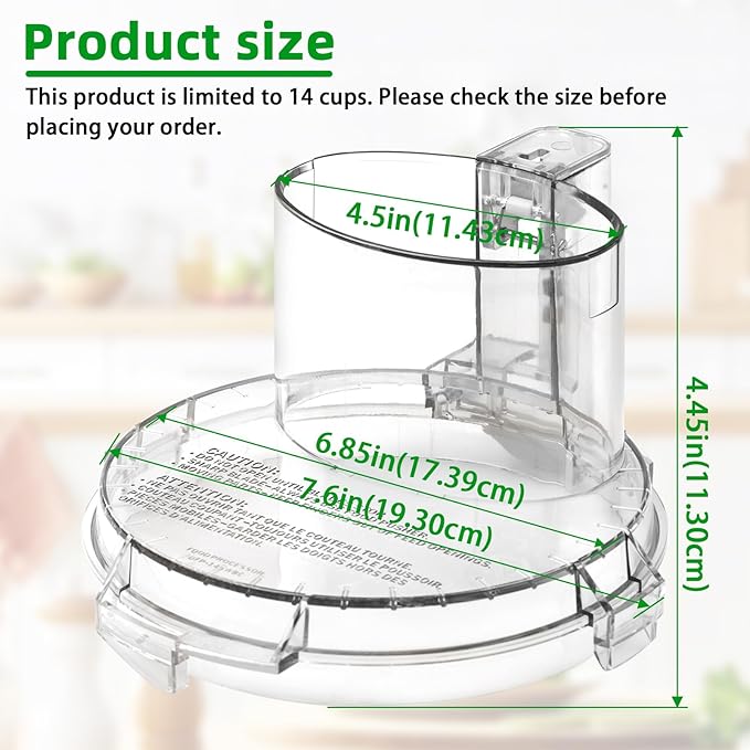 4 Locking Knob DFP-14NWBCT1 Food Processor Replacement Bowl Lid, Compatible with Cuisinart Food Processor DLC-005AGTXT1 Bowl, Suitable for Model DFP-14 (4.45 * 7.6in)