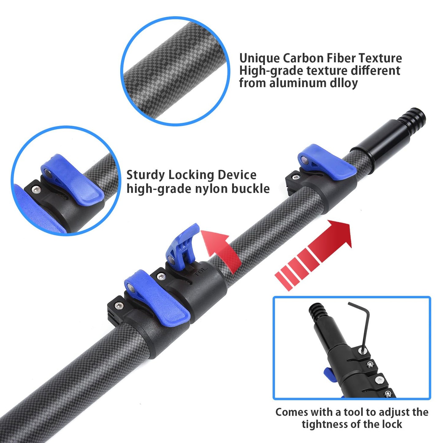 Carbon Fiber Extension Pole 4.7-24FT Telescoping Paint Roller Extendable Pole Lightweight Sturdy Extension Poles with Universal Threaded Head Multi-Use Pole