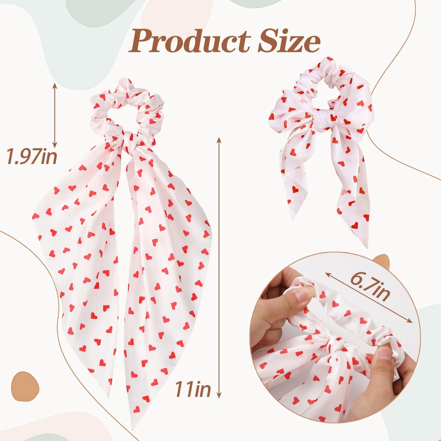 6 PCS Bow Silk Scrunchies, Cherry Hair Ties with Bows, Hair Scrunchies for Women Girls, Knotted Bow Silk Hair Ties, Satin Hair R
