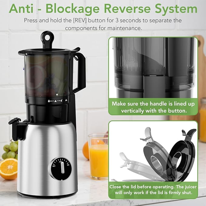 Cold Press Juicer Wide Mouth 5.4 Inch, Self Feeding Juicer Machines For Whole Fruits & Vegetables, Slow Masticating Juice Extractor High Juice Yield Juice Makers
