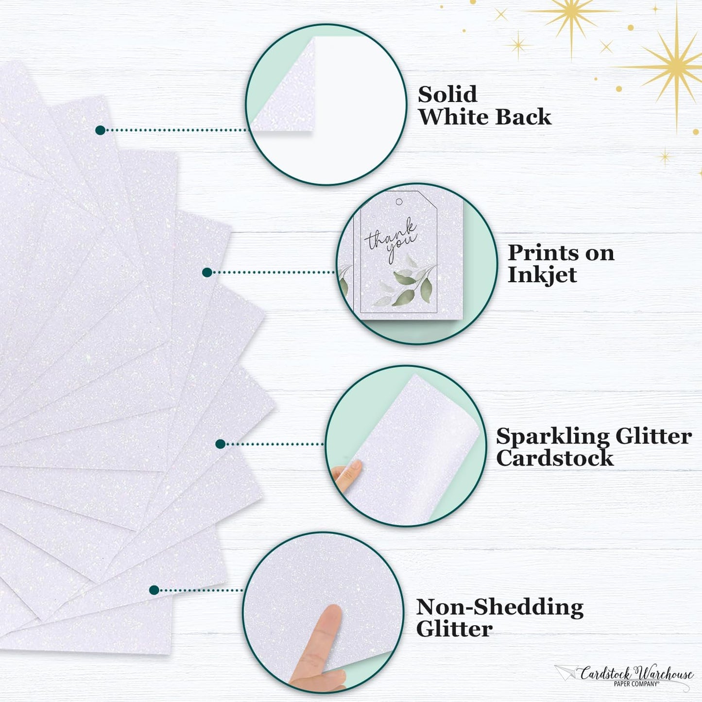 Cardstock Warehouse Diamond Print Inkjet Glitter - Premium White Glitter Cardstock Paper – 15 Sheets, 8.5 x 11" - 104 lb/280 GSM for Inkjet Printing, Die-Cutting, Card Making, Crafts, and DIY Projects