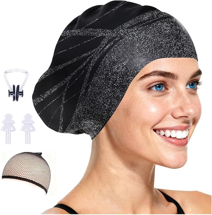 Large Silicone Swim Cap Durable Silicone Waterproof Construction with Ultra-Elastic Design Effectively Keeps Hair Dry. Sui...