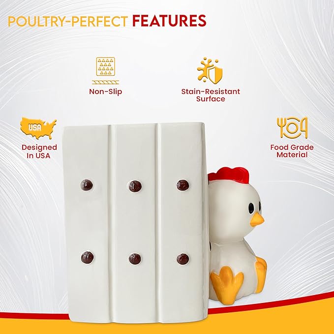 Chicken Utensil Holder | Kitchen Crock Storage | Chicken Stuff Print Accessories Decoration | Cute Chicken Gifts for Women | Gallina Pollo Animal Rooster Decor | Countertop Chick Stuff Vase
