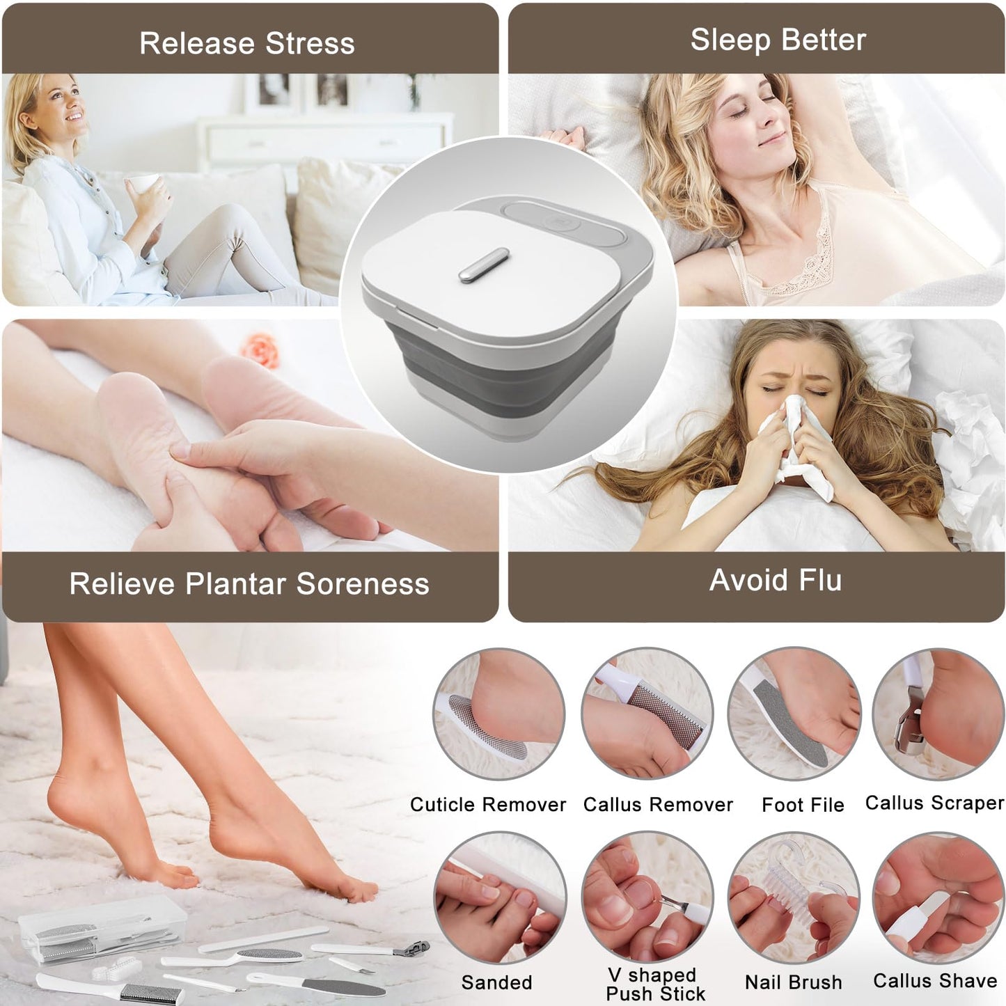 UNIFULL Collapsible Foot Spa Bath with Heat and Massage Rollers, Bubble, Foot Pedicure Kit, Temperature Control, Red Light, Pedi
