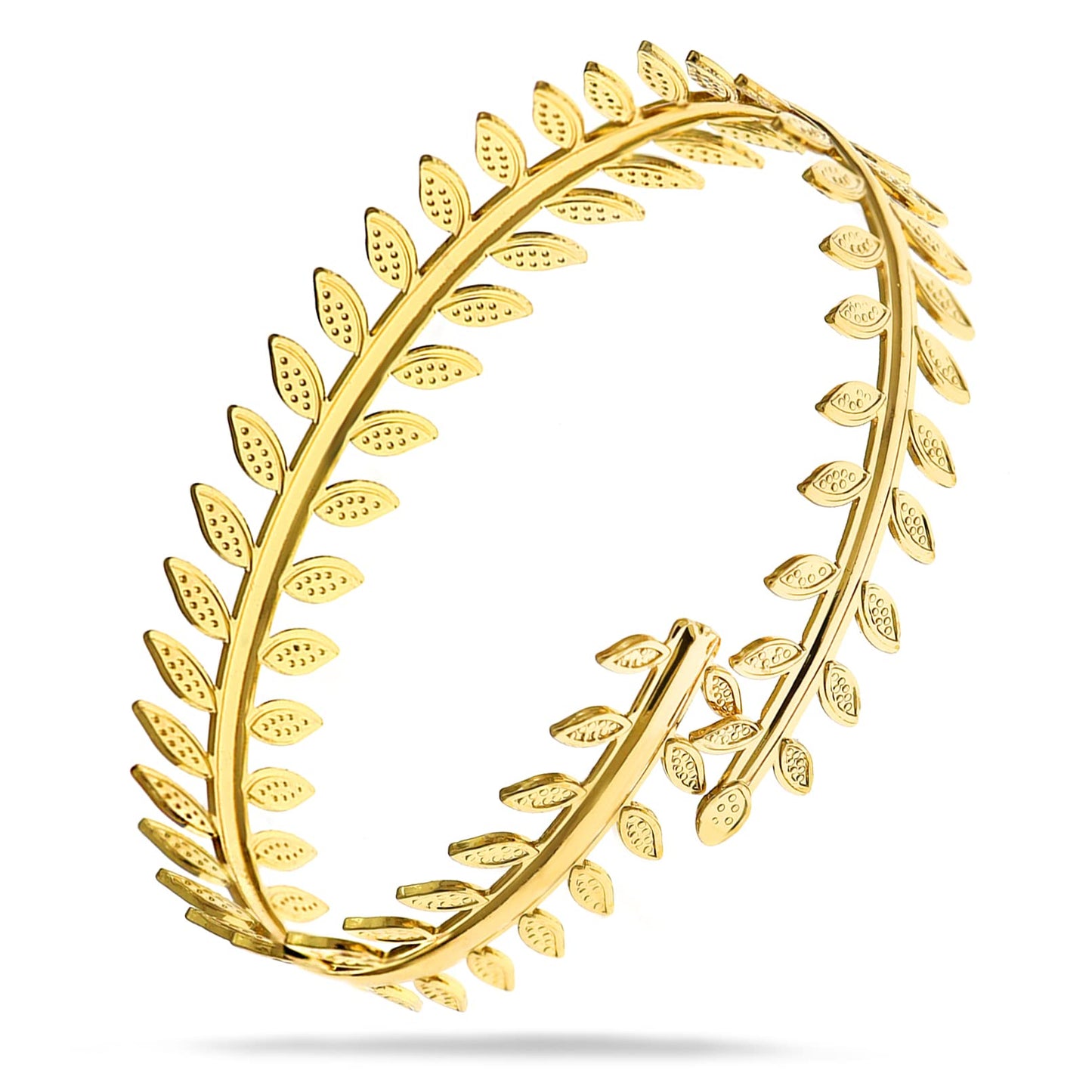 RechicGu Greek Roman Laurel Leaf Bracelet Armband Upper Arm Cuff Armlet Festival Bridal Adjustable Bangle Minimalist Golden Colo