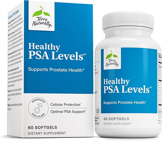 Terry Naturally Healthy PSA Levels - Dietary Supplement for Healthy Prostate & Hormone Balance Support - Herbal Supplement with Curcumin, Turmeric Essential Oil & Grape Seed Extract - 60 Softgels