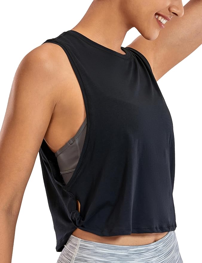 CRZ YOGA Pima Cotton Large Armhole Tank Tops for Women - Workout Sport Athletic Yoga Running Gym Loose Crop Sleeveless Shirts