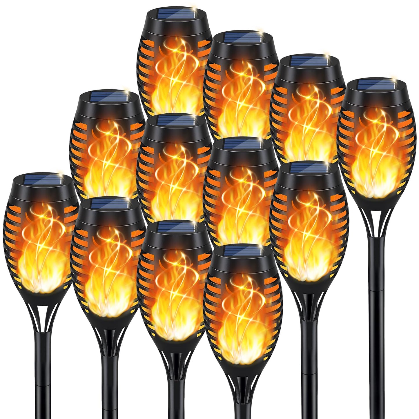 KYEKIO Solar Torch Lights - Outdoor Flickering Flame, Waterproof, 12Pack, Orange, Plastic