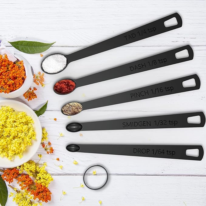 Wildone 21 Piece Black Measuring Cups & Spoons, Includes 7 Stainless Steel Measuring Cups, 8 Double Sided Measuring Spoons, 1 Leveler & 5 Mini Spoons