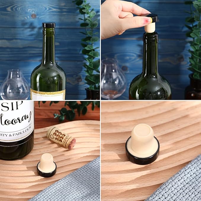T-shaped Stopper Cork Wine Stopper Bottle Stoppers Reusable Wine Bottle Stopper Sealing Plug Bottle Cap for Wine Beer Bottles DIY Craft (Black,36 Pieces)