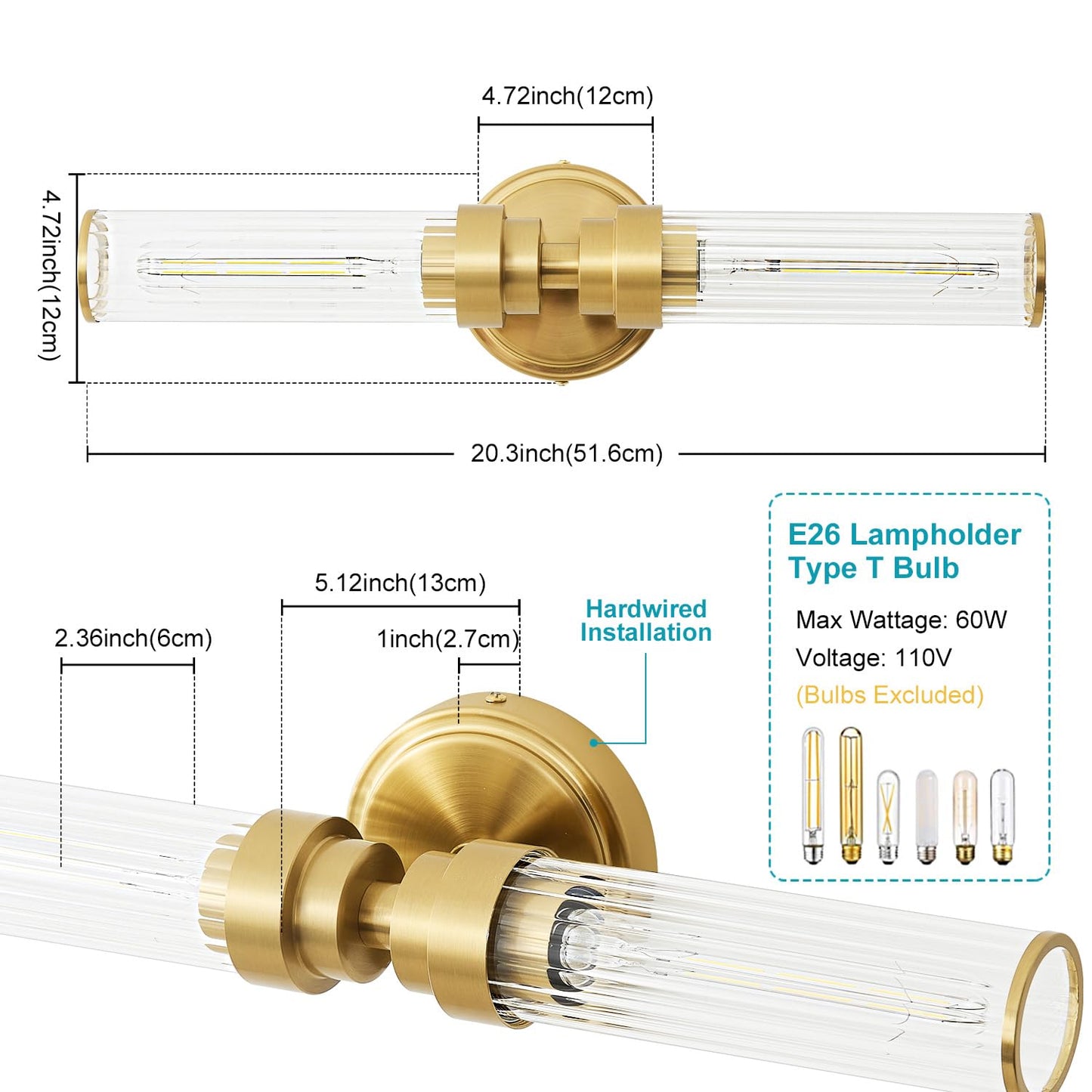 Vaziden Bathroom Light Fixtures  Gold Wall Sconce In Threaded Glass Indoor Vanity Lights  Modern Bathroom Vanity Light Up And Down Sconces Wall Lighting For Bathroom  Living Room - Bulb Not Included