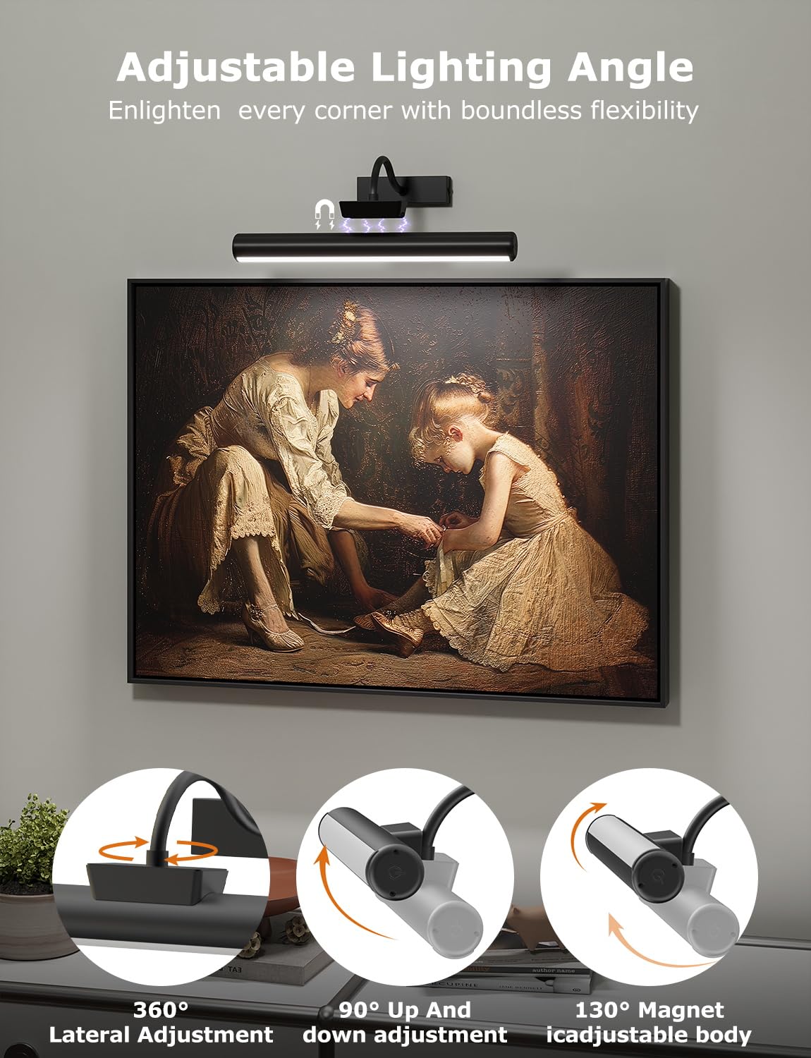 Skairipa 16in Wireless Picture Light, Dimmable LED, 5000mAh Battery, 3 Color Modes, Plastic, Black, 2 Pack, Model SN-YHD01