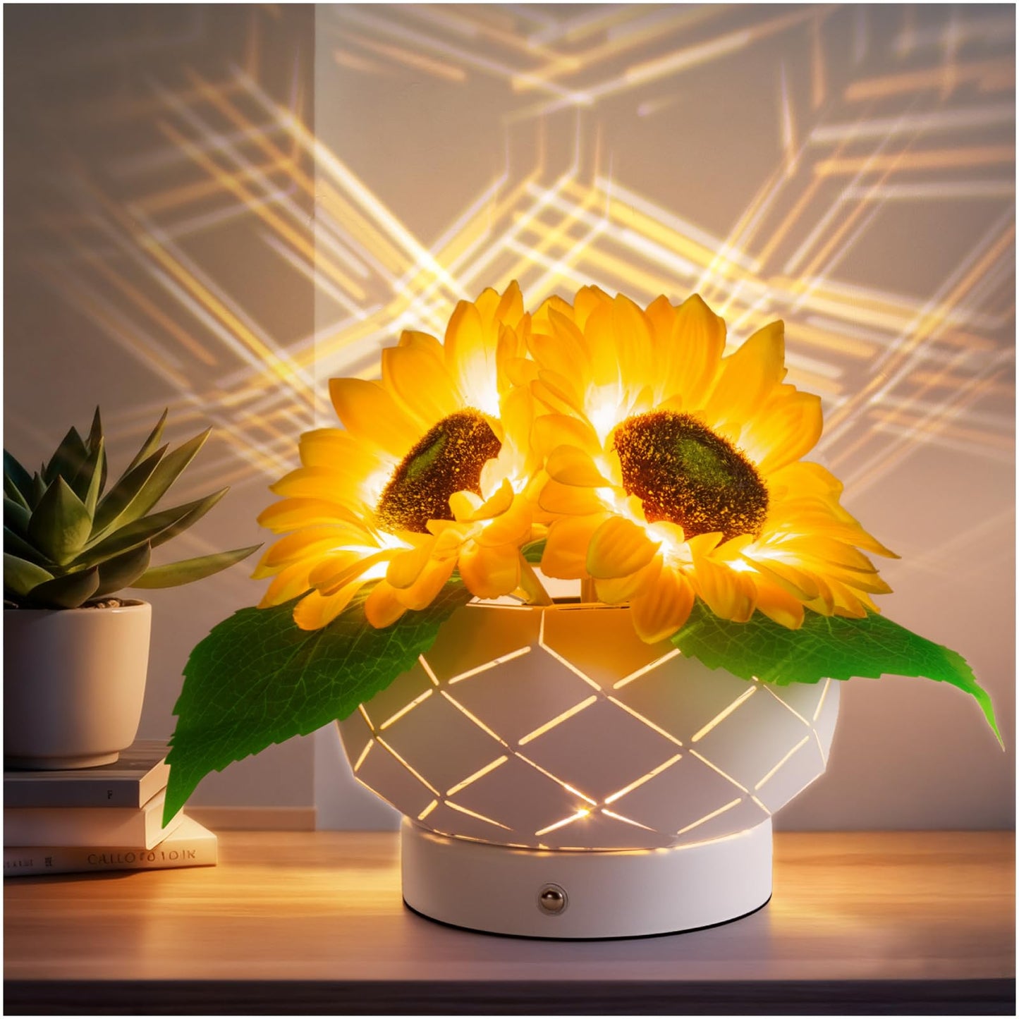 YWYWLED Cordless Sunflowers Table Lamp, Dimmable LED Touch Beside Lamp with Rechargeable Battery Operated, Small Night Light Lam