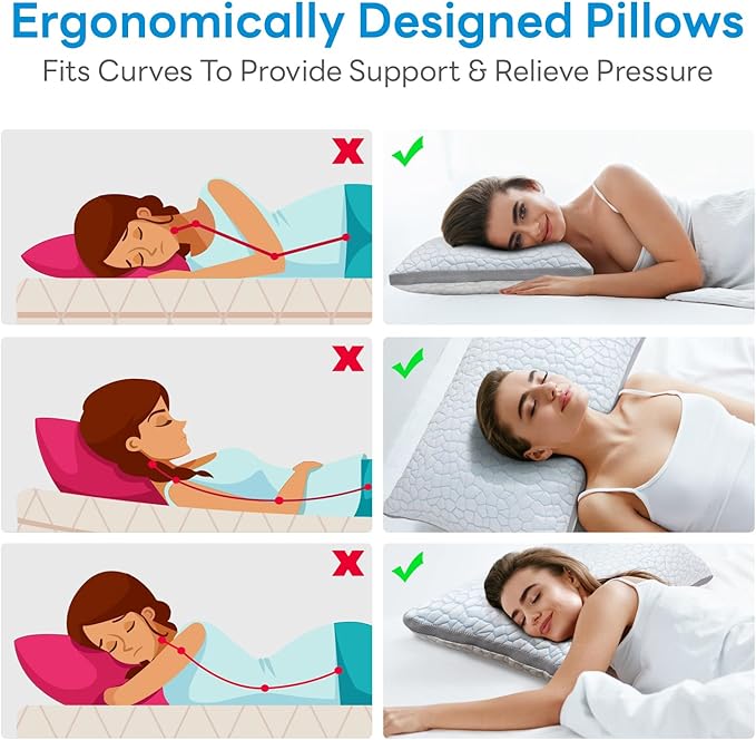 Cooling Pillows for Sleeping Queen Size Set of 2,Shredded Memory Foam Bed Pillow with Pillow Case-Double Sided Material,Adjustable Loft Queen Pillow for Side & Back Sleeper-Medium Firm