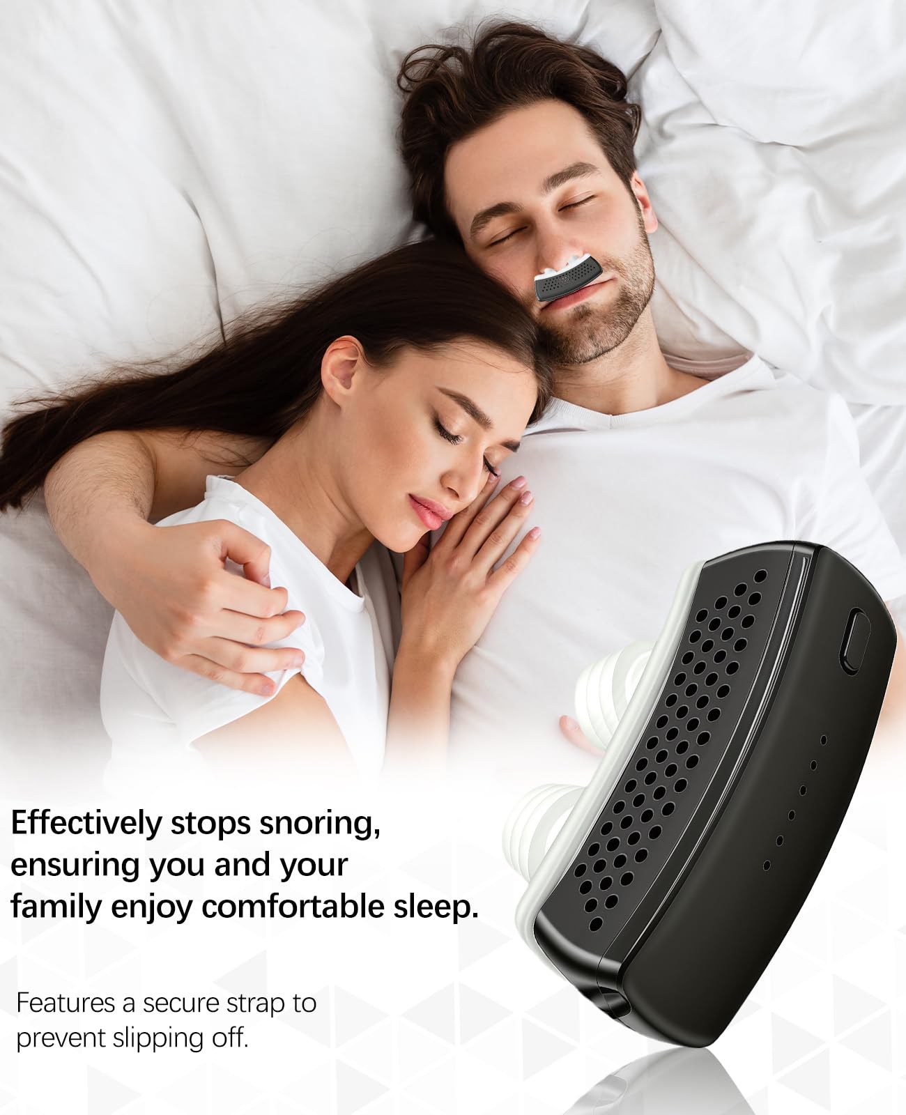 Anti Snoring Devices, Electric Snoring Solution with Adjustable Security Strap, Adjustable 6-Speed, Universal Fit for All Nose Shapes, Portable Sleep Apnea Devices for Men & Women (Charcoal Black)