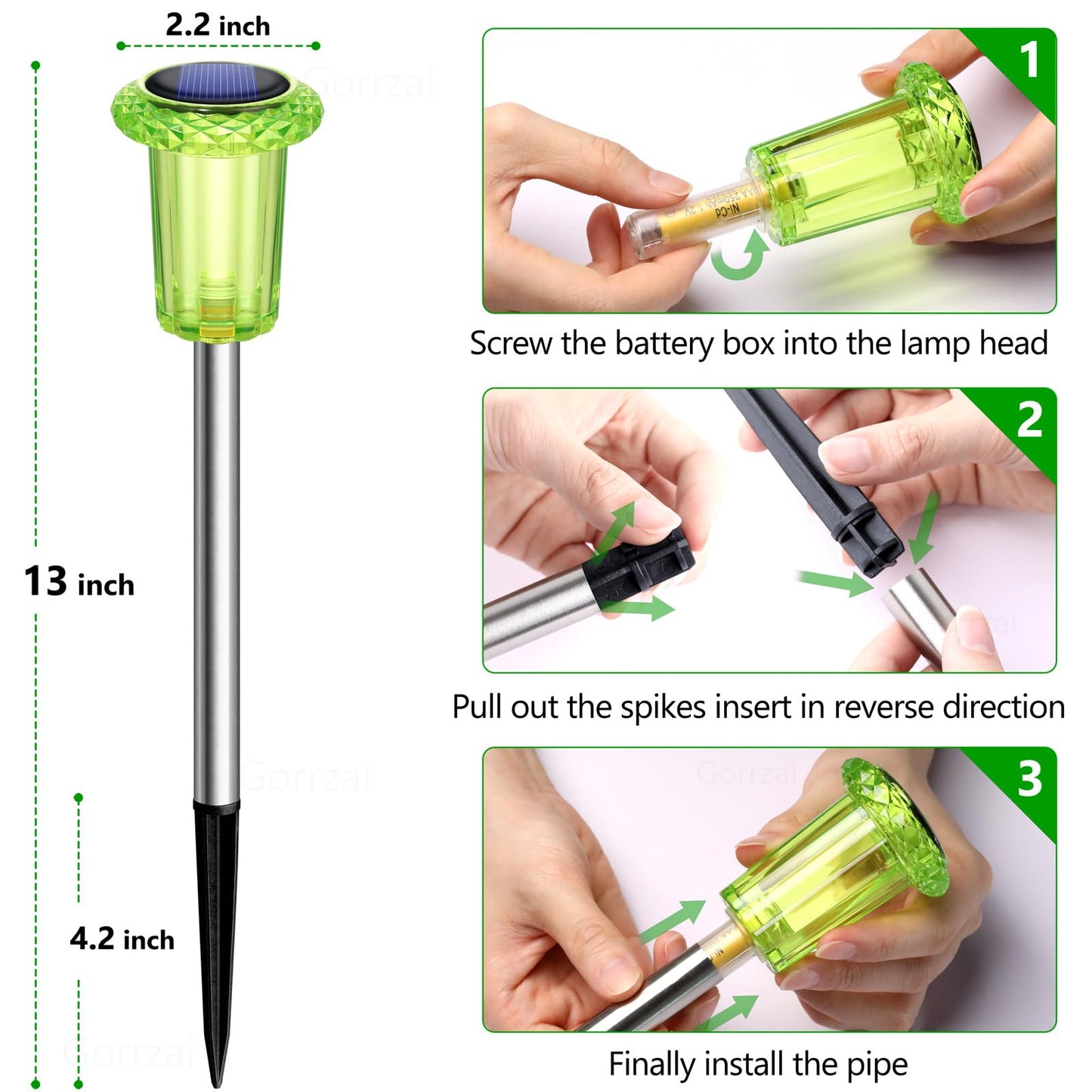 Gorrzai St Patricks Day Decorations Solar Lights Outdoor 10 Pack Solar Pathway Lights Green Halloween Decorations Waterproof Yard Lighting for Driveway Garden Walkway Path Landscape Lawn