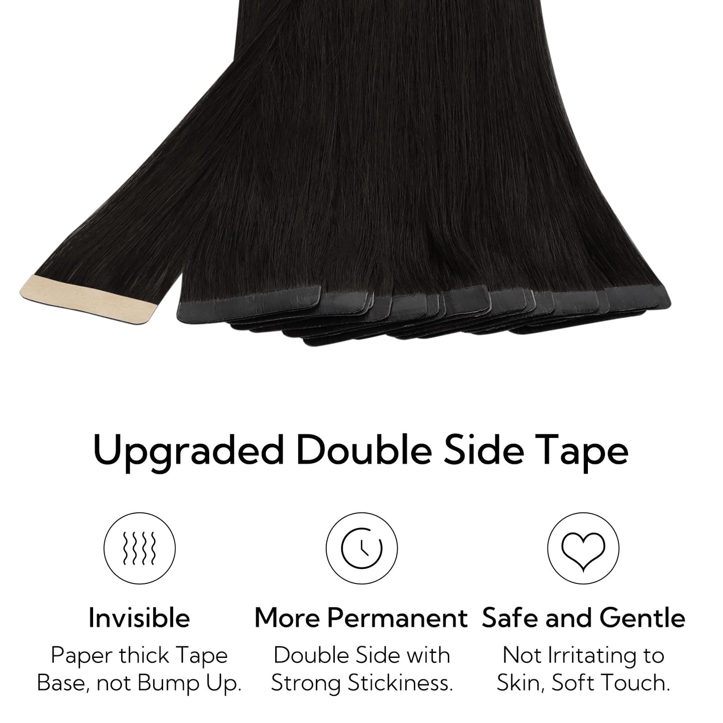 HOTBANANA Tape in Hair Extensions, 12 Inch 20pcs Natural Black Straight Remy Human Hair, Tape in Extensions